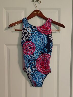 NWOT Never Worn Kids Navy Floral One-Piece Swimsuit - Blue & Pink, Size XL